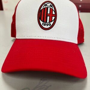 A.C. Milan New Era Red and Black Trucker Style SnapBack Cap.